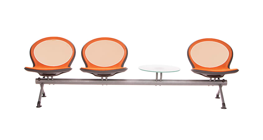 OFM Net Series Beam Seating, NB-4G, 3 Seats, 1 Table, 30"H x 109"W x 24 3/4"D, Orange/Gray