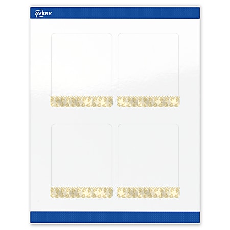 Avery® Printable Labels With Sure Feed® Technology, S00-EWT, Rectangle, 4" x 3-1/3", Glossy White With Preprinted Gold Lace Trim Pattern, Pack Of 40