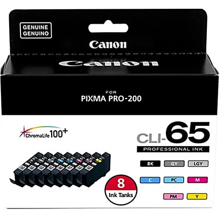 Canon® Professional CLI-65 Black, Cyan, Magenta, Yellow, Photo Cyan, Photo Magenta, Gray, Light Gray Ink Cartridges, Pack Of 8