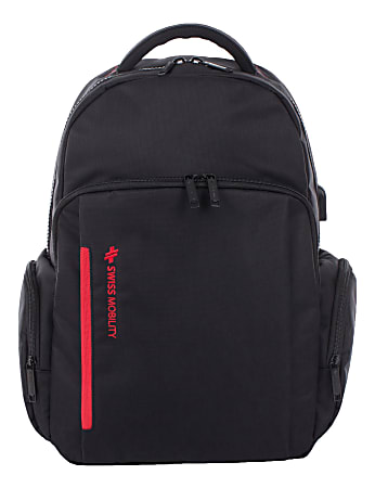 Swiss Mobility Stride Backpack With 15.6" Laptop Pocket, Black