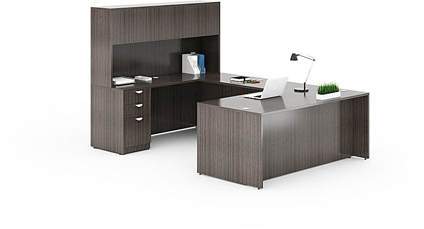 Boss Office Products Holland Series Executive U-Shaped Desk With File Storage Pedestal And Hutch, Driftwood