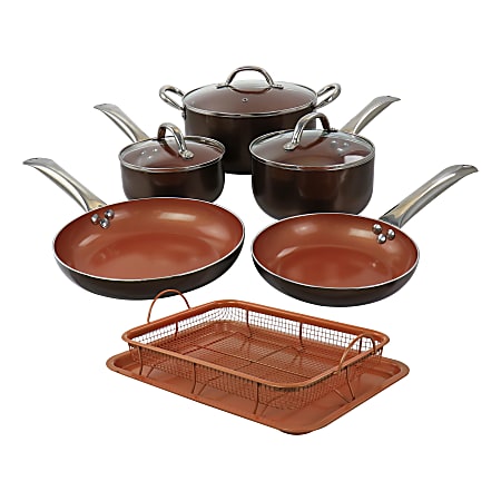 Gibson Copper Pan Cooking Excellence 10-Piece Aluminum Non-Stick Cookware Set, Copper