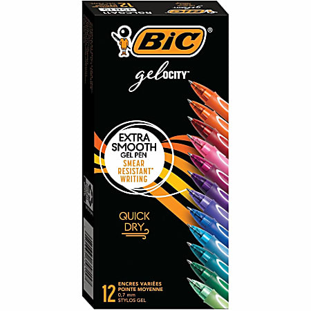 BIC Gel ocity Stic Gel Pens Medium Point 0.7 mm Clear Barrel Assorted Ink  Pack of 14 Pens - Office Depot