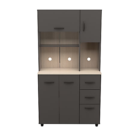 Inval Storage Cabinet With Microwave Stand, 66-1/8”H x 23-5/8”W x 15-7/16”D, Dark Gray/Maple