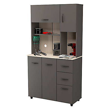 Inval Storage Cabinet With Microwave Stand 3 Shelves 33 H x 24 W x 15 D  Laricina White - Office Depot