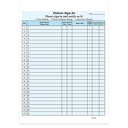 HIPAA Compliant Patient/Visitor Privacy 2-Part Sign-In Sheets, 8-1/2" x 11", Blue, Pack Of 250 Sheets