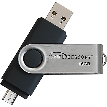 Compucessory 16GB USB 2.0 Flash Drive - 16 GB - USB 2.0 - Silver, Black