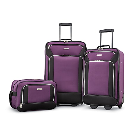 American Tourister® Fieldbrook XLT Polyester 3-Piece Luggage Set, Black/Purple