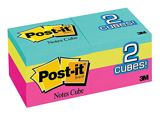 Post-it Notes Cube, 1-7/8 in x 1-7/8 in, Assorted Colors, Pack Of 2 Cubes