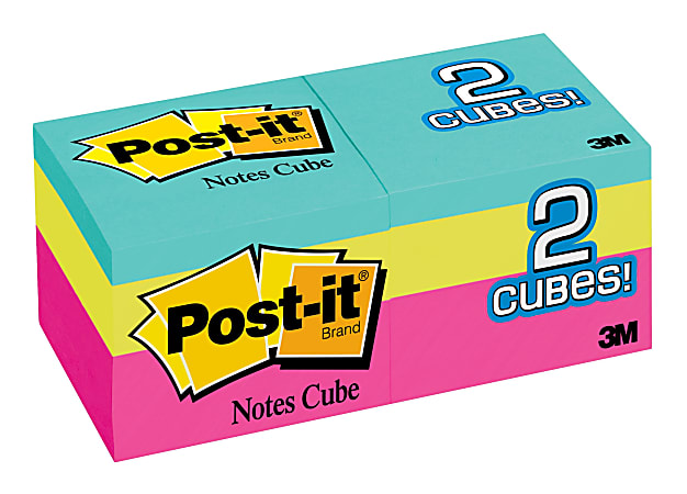 Post-it® Notes Cube, 1-7/8 in x 1-7/8 in, Assorted Colors, Pack Of 2 Cubes