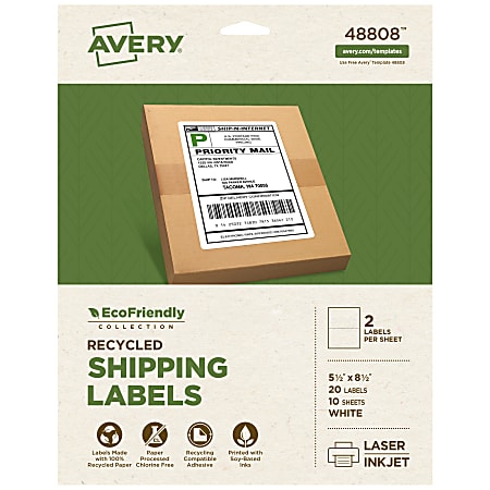 Avery® EcoFriendly Recycled Labels, Rectangle, 5-1/2" x 8-1/2", Matte White, Pack Of 20