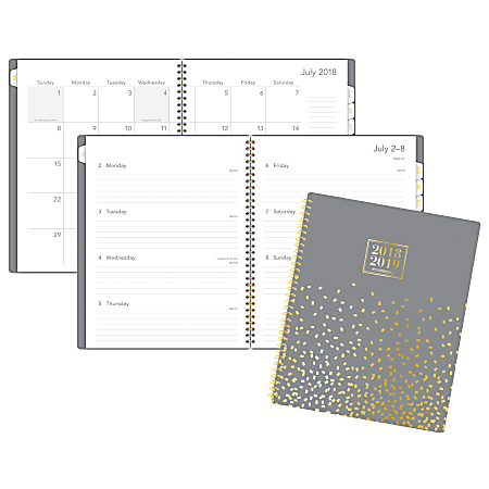 Cambridge® Work-Style Academic Weekly/Monthly Planner, 9" x 11", Gray Confetti, July 2018 to June 2019