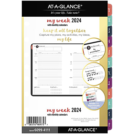 AT-A-GLANCE® Harmony Weekly/Monthly Loose-Leaf Planner Refill, 5-1/2" x 8-1/2", January to December 2024, 6099-4111