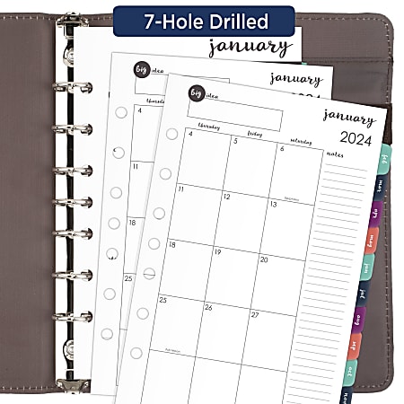 2024 Weekly & Monthly Planner Refill for A5 Ring Binder, 5-1/2 x 8-1/4,  from January 2024 to December 2024, 6-Hole Punched