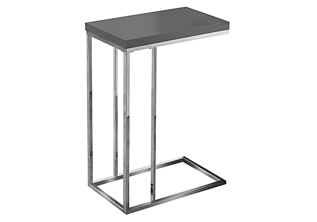 Monarch Specialties Zachary Accent Table, 25-1/4"H x 10-1/4"W x 18-1/4"D, Glossy Gray/Chrome