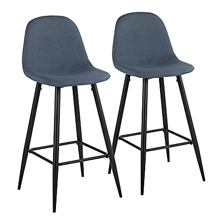 LumiSource Pebble Bar Stools, Blue/Black, Set Of 2 Stools