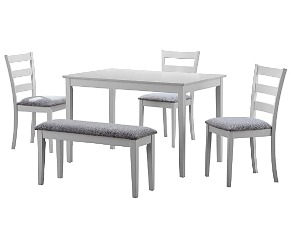 Monarch Specialties Eva Dining Table With Bench And 3 Chairs, White