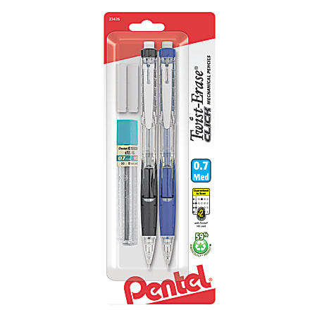 Pentel® Twist-Erase® CLICK Mechanical Pencils, Fine Point, 0.5mm, HB Hardness, Assorted Barrels, Pack Of 2