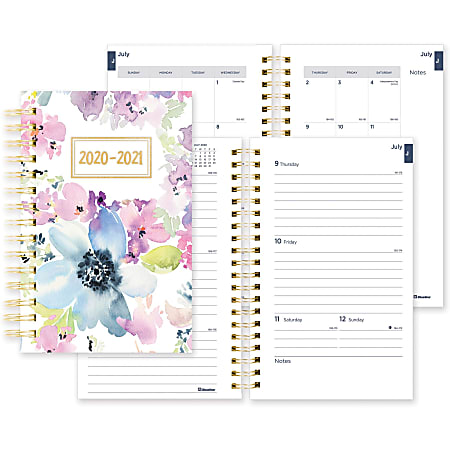 Rediform Floral Academic Weekly/Monthly Planner - Academic/Professional - Weekly, Monthly - 1.1 Year - July 2020 till July 2021 - Twin Wire - Desk - Floral, Gold - Poly, Paper - 8" Height x 5" Width