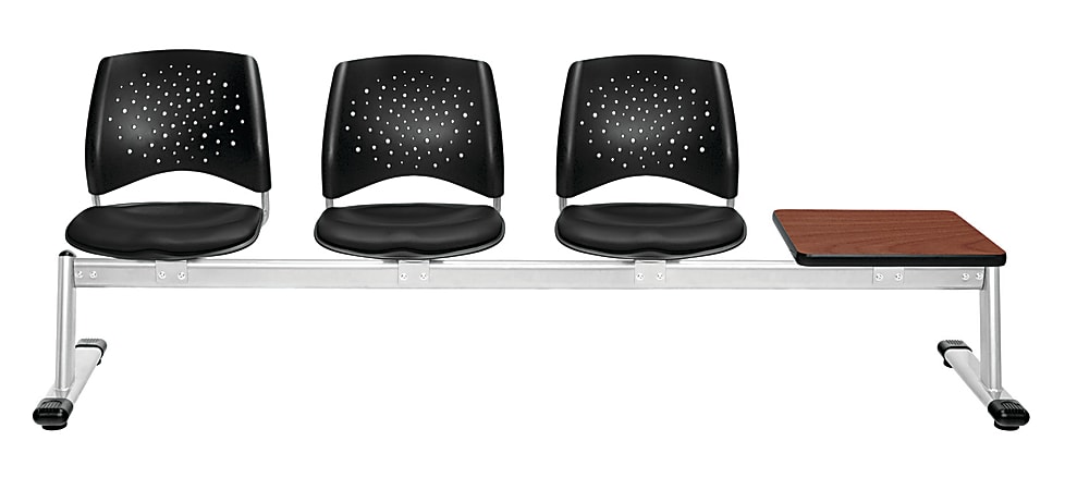 OFM Stars Series Beam Seating, 3 Vinyl Seats, 1 Table, 34 1/2"H x 97 3/4"W x 21 1/2"D, Black/Gray
