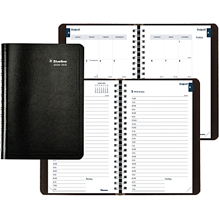 Brownline Academic Daily Appointment Book / Monthly Planner - Yes - Daily - August 2020 till July 2021 - 7:00 AM to 7:30 PM - 1 Day Single Page Layout - 5" x 8" Sheet Size - Twin Wire - Black