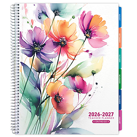2026-2027 Excello Brands Weekly/Monthly Academic Year Teacher Planner, 8-1/2" x 11", Rainbow Floral, August To July, Total Qty 1