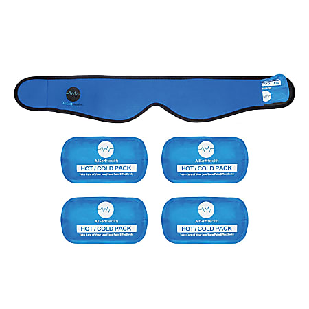 AllSett Health® Face Ice Pack Wrap With 4 Reusable Hot-And-Cold Gel Packs, 30” x 2-1/2”, Blue
