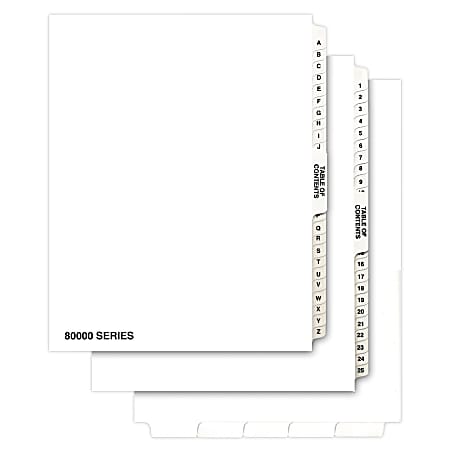 Kleer-Fax 80000 Series 100% Recycled Legal Exhibit Dividers With Table Of Contents Page, Helvetica Bold, Side-Tab, Collated, Letter-Size, A-Z