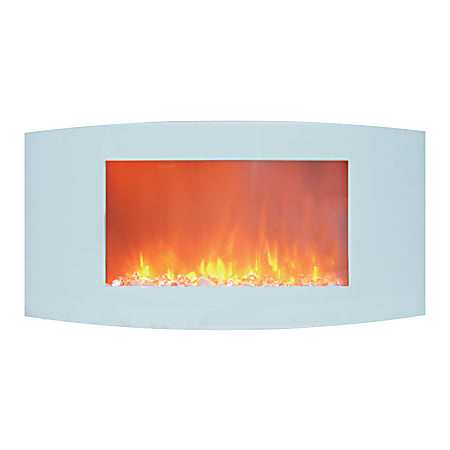 Cambridge® Callisto Wall-Mount Electric Fireplace With Curved Panel, Crystal Rock Display, White