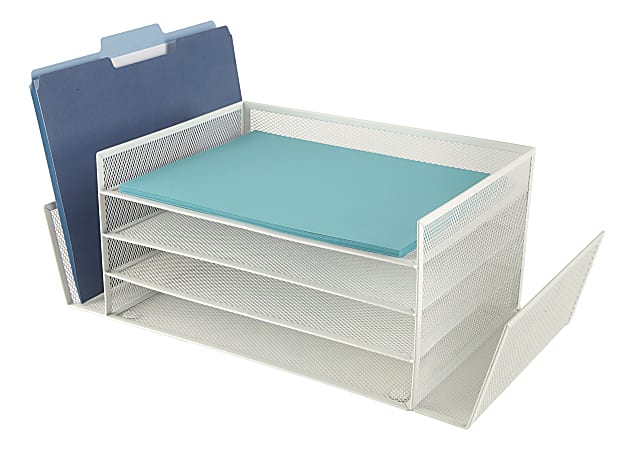 Office Depot® Brand Mesh 4-Shelf 2-Sided Desk Sorter, 6-1/2”H x 16-1/2”W x 9-1/16”D, White