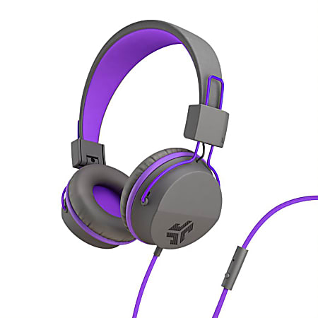 JLab Audio Kids' JBuddies Studio Over-The-Ear Headphones, Gray/Purple, JKSTUDIO GRYPRL BX