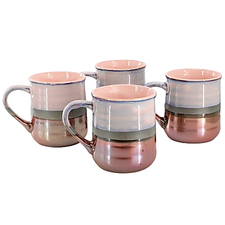 Gibson Home Copper Tonal 4-Piece Stoneware Cup Set, 18 Oz, Mauve