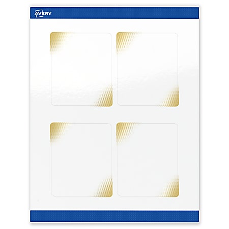 Avery® Printable Labels With Sure Feed® Technology, S00-EWD, Rectangle, 4" x 3-1/3", Glossy White With Preprinted Gold-Blush Pattern, Pack Of 40