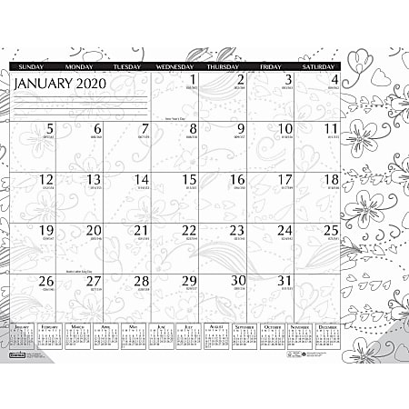 House of Doolittle Doodle Monthly Desk Pad - Julian Dates - Monthly - January 2020 till December 2020 - 1 Month Single Page Layout - Desk Pad - Black/White - 17" Height x 22" Width - Notes Area, Reference Calendar - 1 Each