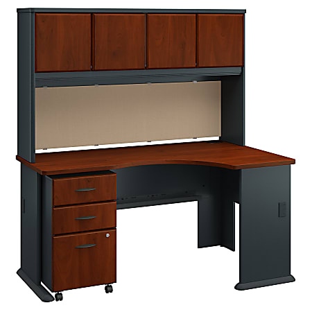 Bush Business Furniture Office Advantage Right Corner Desk With Hutch And Mobile File Cabinet, Hansen Cherry/Galaxy, Premium Installation