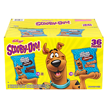 Kellogg's Scooby-Doo! Chocolate and Cinnamon Graham Cracker Variety Snack Packs, 1 Oz, Box Of 36 Snack Packs