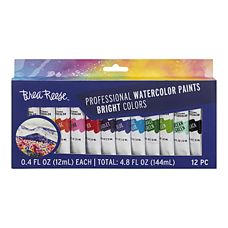 Brea Reese Professional Watercolor Paint, Bright Colors, Set Of 12 Tubes