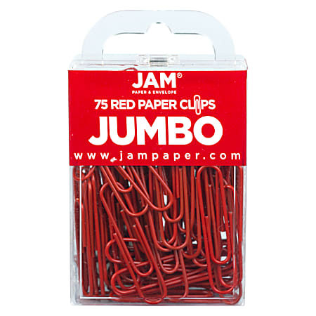 JAM Paper® Paper Clips, Jumbo, 2", 25-Sheet Capacity, Red, Pack Of 75