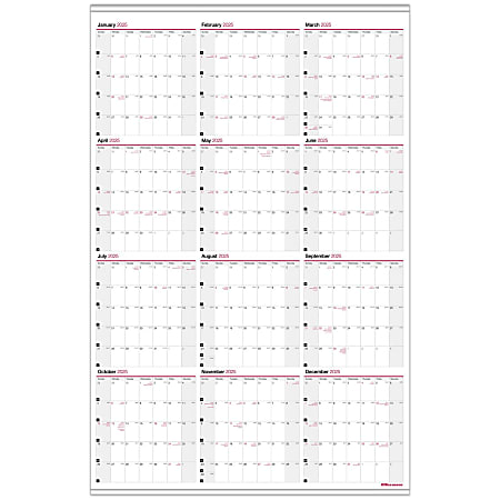2025 Office Depot Brand Yearly Wall Calendar, 24" x 36", Traditional, January 2025 To December 2025, OD301428