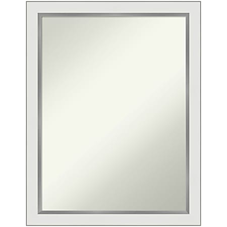 Amanti Art Narrow Non-Beveled Rectangle Framed Bathroom Wall Mirror, 27” x 21”, Eva White Silver