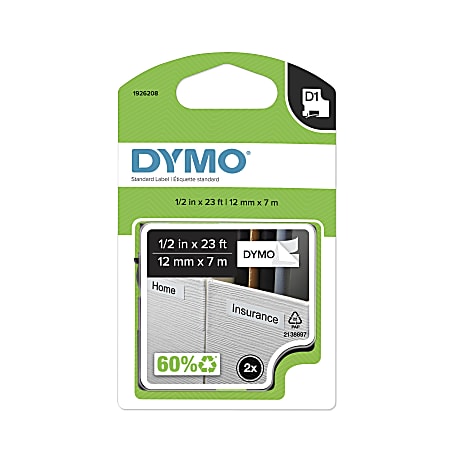 DYMO® D1 45013 Black-On-White Tape, 0.5" x 23&#x27;,
