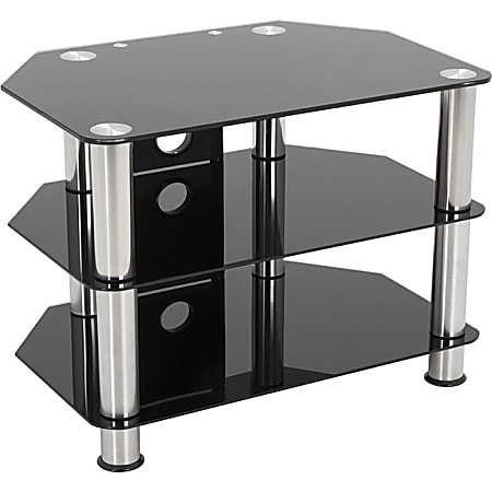 AVF SDC800CM-A: Classic - Corner Glass TV Stand with Cable Mangement - Up to 42" Screen Support - 220.46 lb Load Capacity - 3 x Shelf(ves) - 19.7" Height x 31.5" Width x 15.7" Depth - Tempered Glass, Stainless Steel - Chrome, Black