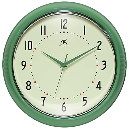 Infinity Instruments Round Retro Wall Clock, 15”, Green