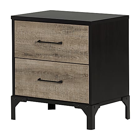 South Shore Valet 2-Drawer Nightstand, 24-1/2”H x 22-1/4”W x 16-1/2”D, Weathered Oak/Ebony