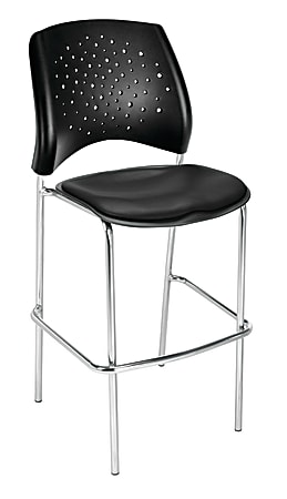 OFM Stars Café Height Chair, Vinyl, 45 3/4"H x 21 1/2"W x 23"D, Black/Chrome