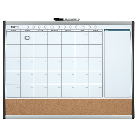 Quartet® Calendar Magnetic Dry-Erase Whiteboard, 17" x 23", Black/Silver Plastic Frame