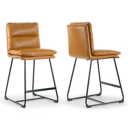 Glamour Home Aulani Faux Leather Counter Height Stools With Puffy Cushions, Light Brown, Set Of 2 Stools