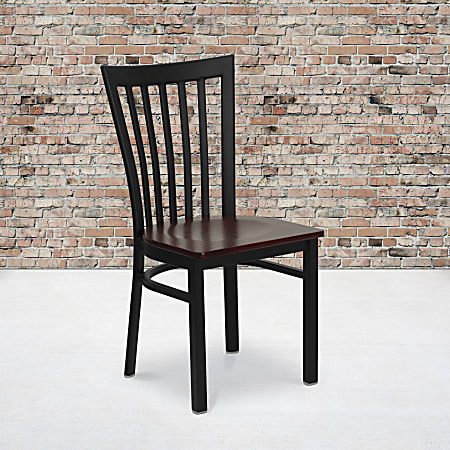 Flash Furniture School House Back Restaurant Accent Chair, Mahogany Seat/Black Frame