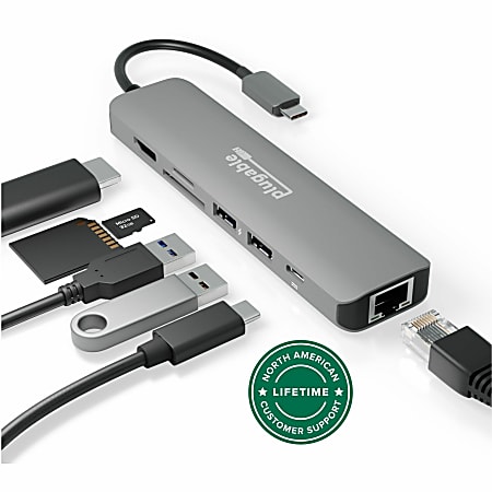 7 in 1 USB C Hub Multiport Adapter with Ethernet  (92W Charging, Gigabit Ethernet, 4K HDMI, 2x USB, SD/microSD)