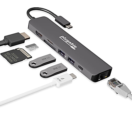 Plugable 7 in 1 USB C Hub Multiport Adapter w Ethernet Turns a Single into a 7 USB C Compatible with Mac Windows Chromebook Dell XPS and Thunderbolt